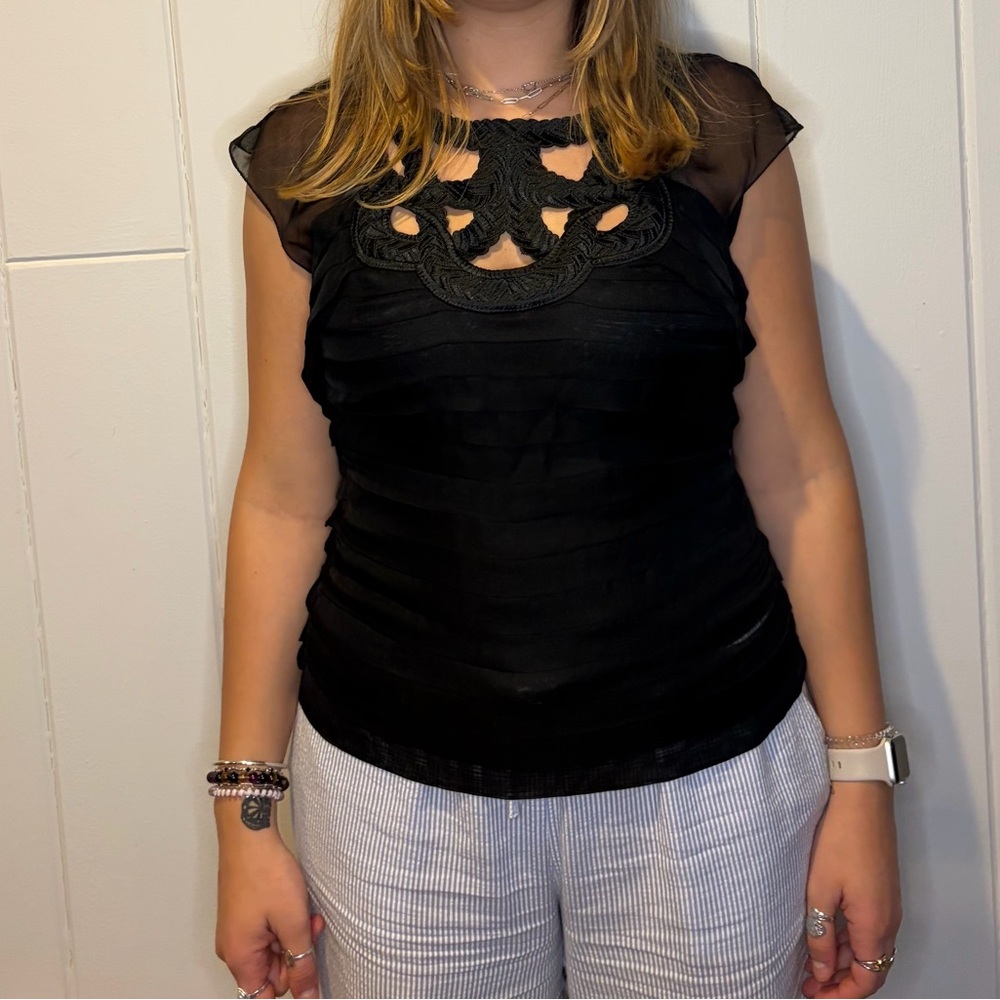 NWT! Max Studio Black Sheer Lace Blouse